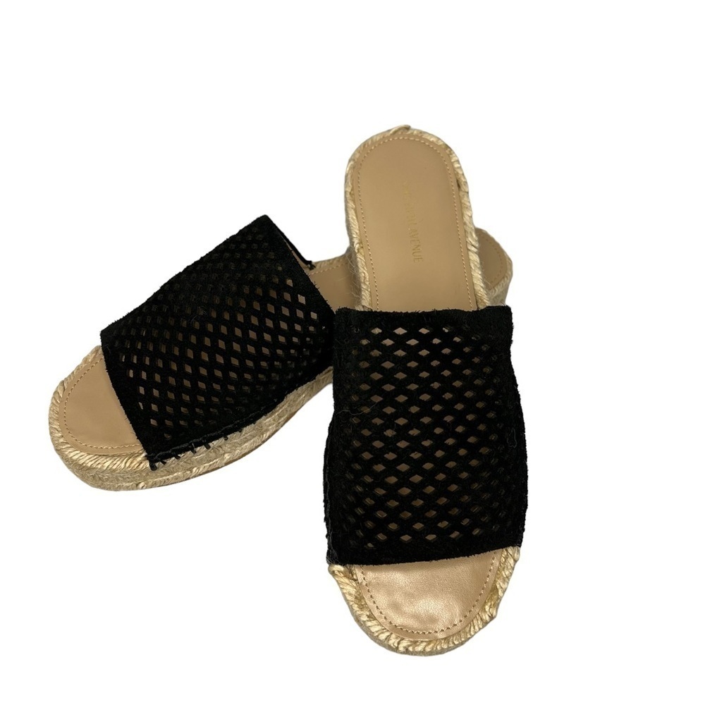 NWOT SAKS FIFTH AVENUE Lunetta Woven Platform Black Slides Sandals Women Size 8
